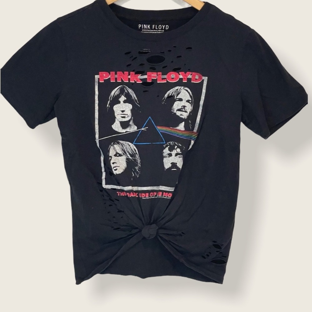 Pink Floyd distressed black band tee S